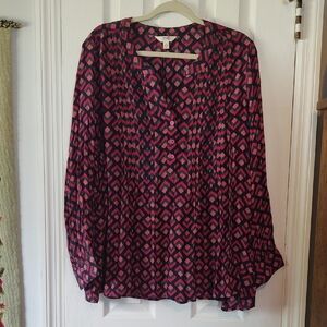 Terra & Sky 2X Women's Pink Geometric Pintuck Blouse